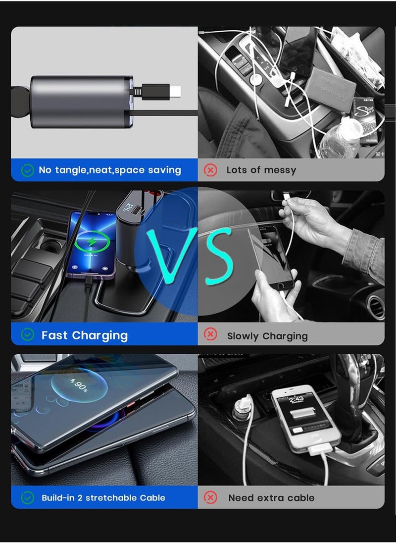 12/24V 120W Fast Car Charger with Retractable Charging Cable Fast Car Power Adapter PD20W for iPhone Type C 40W Car Bluetooth USB Charger Plug with iPhone,Samsung,Galaxy,Huawei,Xiaomi - Image 3